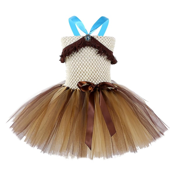 Princess Tutu Moana Pocahontas Dress Flower Girl Dress Tulle Dresses Cosplay Costume（M(3-4Y) Beige）