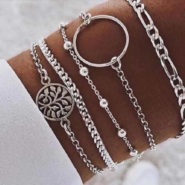 5 st ihåliga cirkelformade handprydnader justerbart läderarmband enkelt armband set