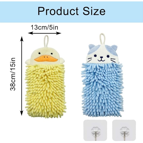 2 søde dyrehåndklæder til ophængning, bløde og fluffy mikrofiber