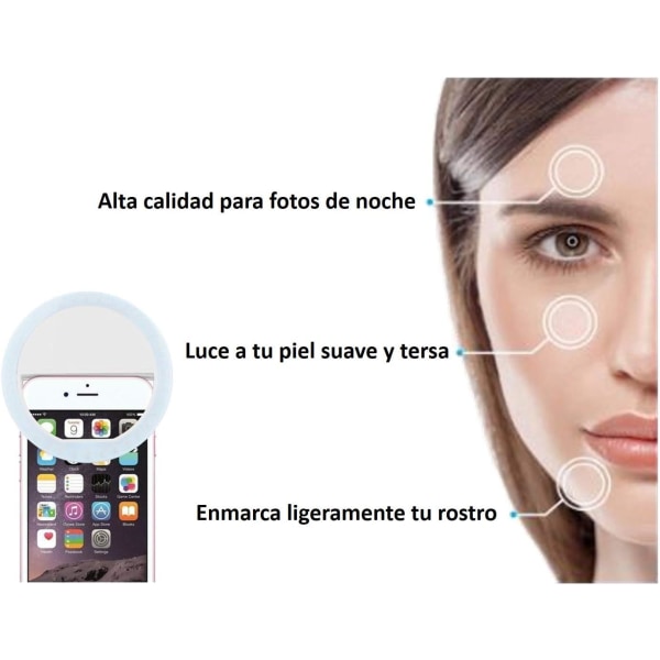 1 stk. Hvit oppladbar selfie-klipsringblits smarttelefonring