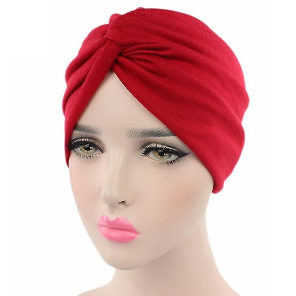 Kvinnor Turban Wrap Muslim Chemo Cap Hijab Hat Bandana Head Scarf Röd