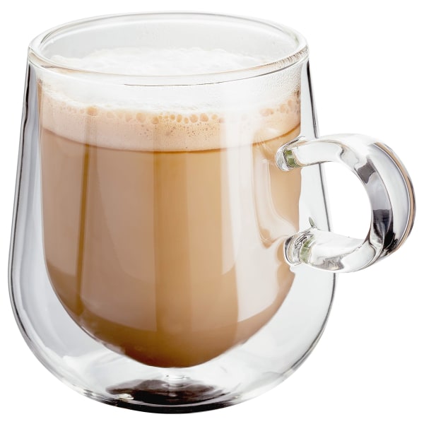 Double Walled Glass Coffee Cups With Handle, Set Of 2, Hollow Vacuum Sealed 200ml Cup 200ml