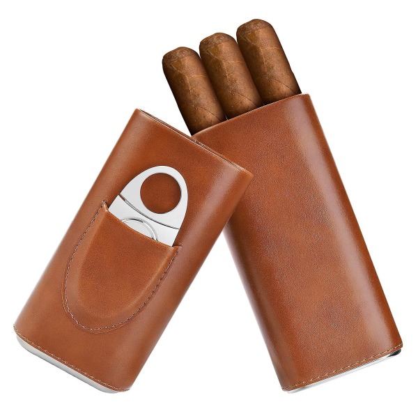 Cigarkasse Cedertræ foret - Cigarrejsetaske Cigarcutter Humidor-etui（Brun）