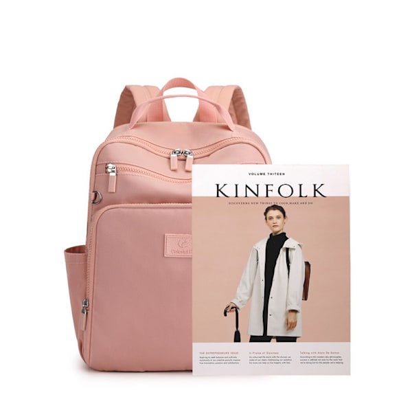 Enkel og allsidig dame-reisesekk med stor kapasitet, uformell mote, vanntett nylonryggsekk, populær vestlig stil ryggsekk (rosa)