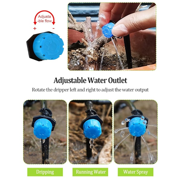 200 st 1/4 tum justerbart mikro dropp bevattningssystem bevattning sprinkler anti igensättning emitter dropp för trädgård (blå)