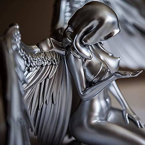 Fe-Engel Figurer, Engel Kvinde Kvinde Vinger Knælende Kappe Hat Figur Ornament Til Have Hjem Kunst Dekoration Tilbehør