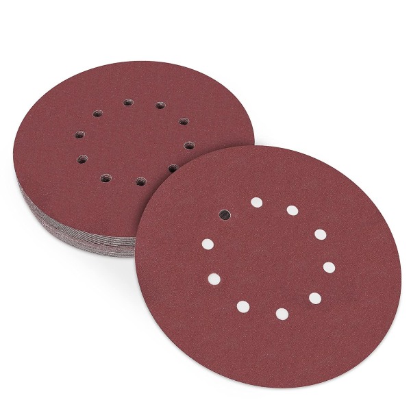 228mm Sanding Discs 10stk, 9 Tommer Krog og Løkke Sandpapir, 8 Hul Sander Papir Grit 240