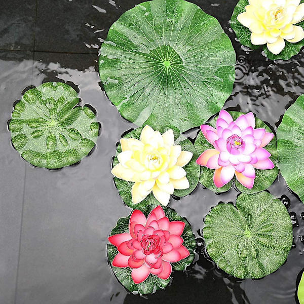 Paket med 9 konstgjorda flytande skumlotusblad | Vattenliljekuddar prydnader, gröna (10 cm)