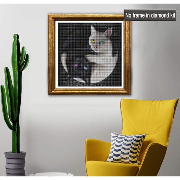 5D Diamantmaleri Kits til Voksne Sort og Hvid Kat, DIY Kunst