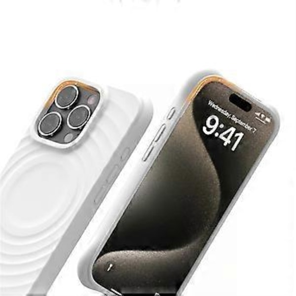 iPhone 16 Pro Max Magneettinen Suojakuori Aaltoileva Pintakuvio PC+Nestemäinen Silikoni Puhelinkuori Mikrokuituvuori Yellow