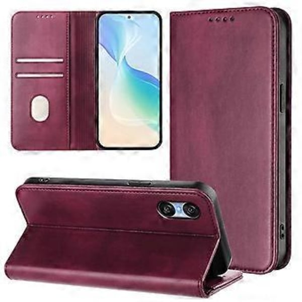 Til Sony Xperia 10 VI Wallet Etuier Retro Tekstur RFID Blokerende Læder Telefon Cover Wine Red