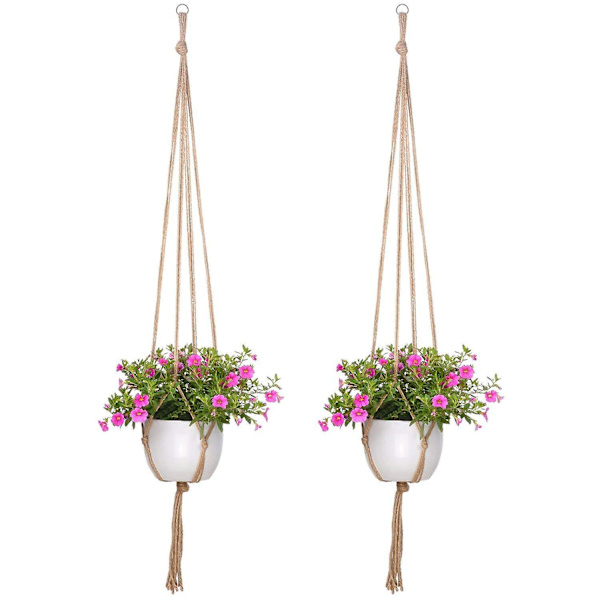 2 stk. Planteophængskurvholder Naturlig Jute Hamp Rebs Blomsterpotteophæng Planteophæng Med Ophængsring 122 Cm