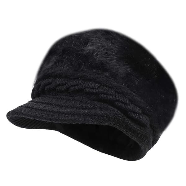 Kvinde Piger Peaked Beanie Hat Visor Beret Hat Vinter Termisk Bager Sort