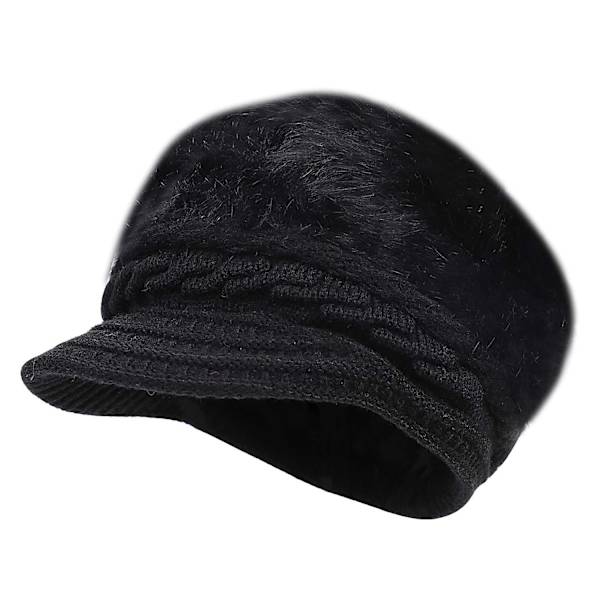 Kvinnor Flickor Toppad Mössa Hatt Visor Barett Mössa Vinter Termisk Bagare Svart