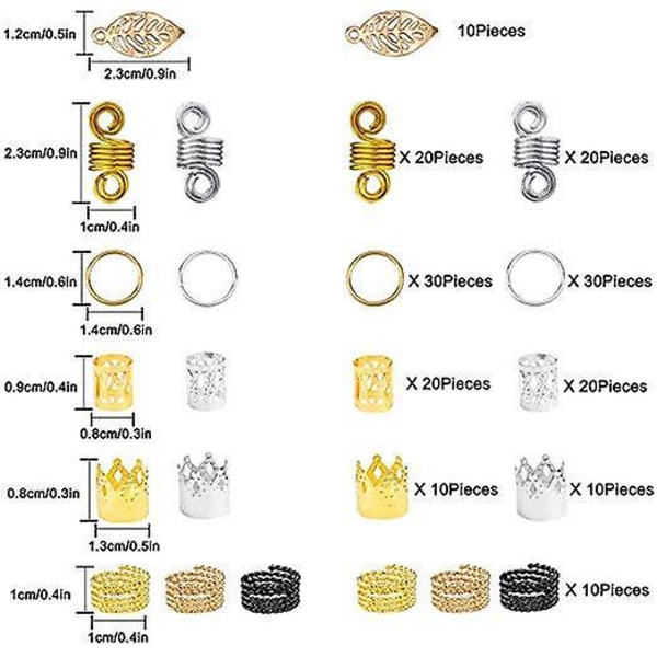 200 stk. Perler til Hår Fletninger Hår Smykker Metal Guld Fletninger Ringe Manchetter Clips