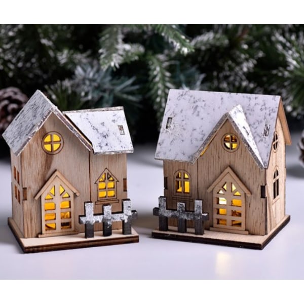 En huvudmodell Lighted Wooden Christmas Village Houses Wooden Chris