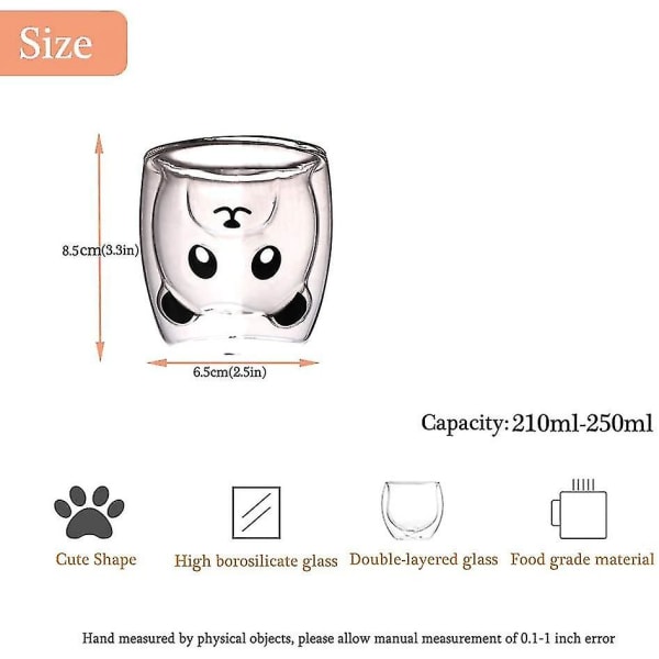 Sød krus glas dobbelt væg isoleret glas espresso kop, kaffekop, te kop, mælkekop (panda)