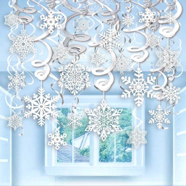 30 st jul vinter snöflinga girlang, snöflinga spiraler hängande