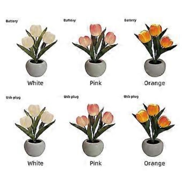 Borddekorasjonslampe LED Tulip Nattlys Simuleringsbukett PU Jentegave Flerfarget Kunstig Fl(usb plugg Hvit)