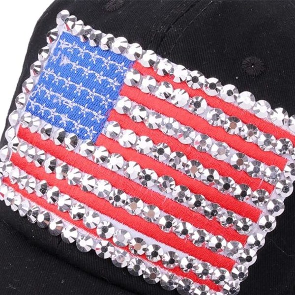 USA Bling Baseball Cap Sparkle American Flag Hat for Men Women Hi