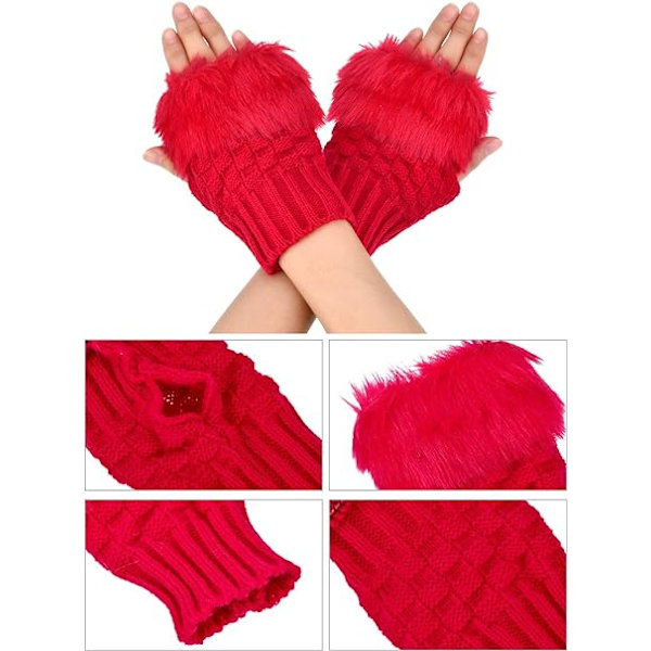 (Hvid + Rød) 2 Par Vinter Fingerless Handsker Kort Touch Screen