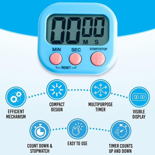 Magnetisk kökstimer Klocka Digital visuell timer Ljusstark display Nedräkning & Stoppur (Blå)