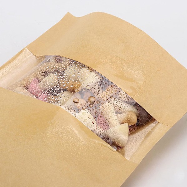 100 kappaletta kraft-paperipusseja pystyssä olevalla vetoketjulla, jotka voidaan sulkea uudelleen