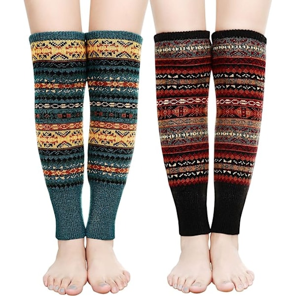 Damleggings, 2 par Chunky Knit Leggings Bohemisk Stil Soc