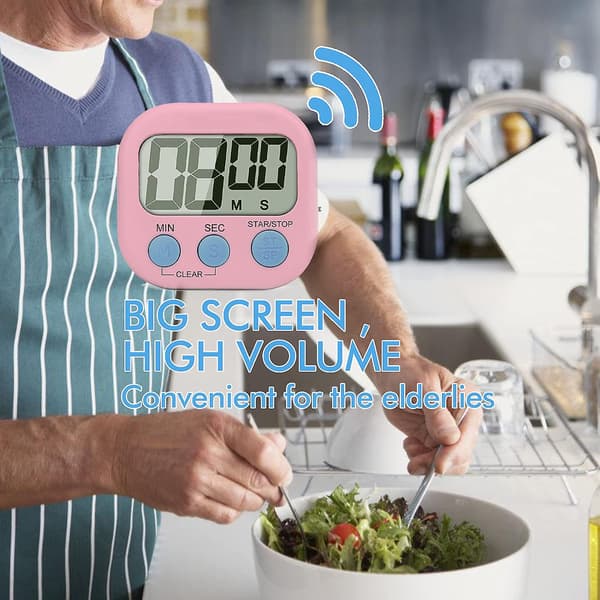 Digital kökstimer, matlagningstimer, stor display, högt alarm, magnetisk baksida, minutsekunder räknar upp