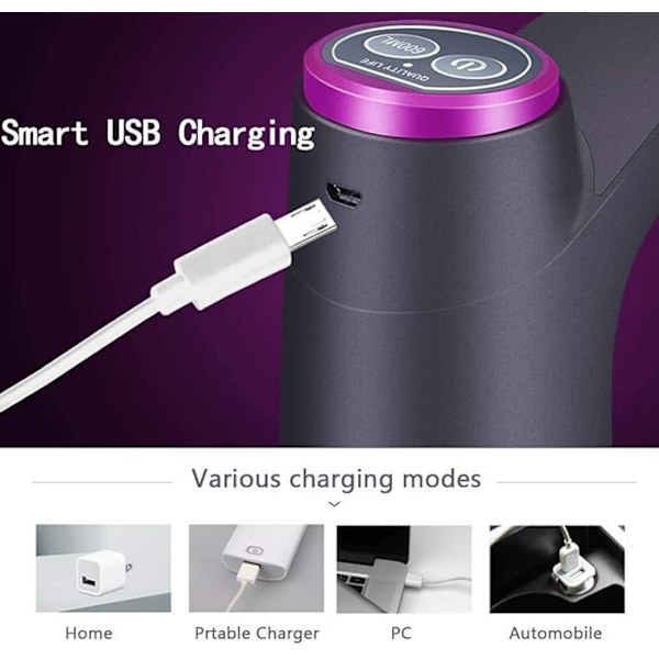 Mysig BlueWater-dispenser - Bärbar vattenflaskepumpa för Universal 3, 4 och 5 gallon med USB-laddning och automatisk avstängningsbrytare (svart)