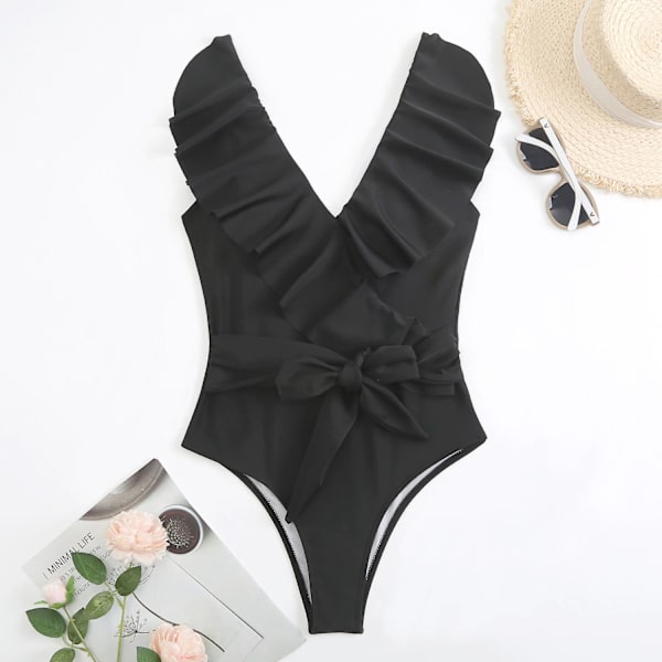 Naisten V-aukkoinen, yksivärinen bikinit, röyhelöinen, korkeavyötäröinen, selkämyksellinen tankini, elegantti uimapuku, vatsan hallinta, rantauimapuku, XL, armeijanvihreä