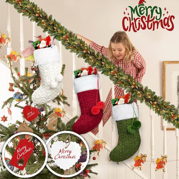Personlige jule-strømper - 3-pak store 15,7” kabelstrik Ch