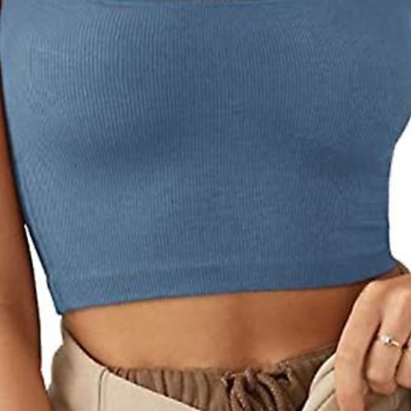 Kort Ærmeløs Tank Top Firkantet Hals Ren Farve Komfortabel Moderigtig Åndbar Casual til Fest Shopping (SBlå) Blue S