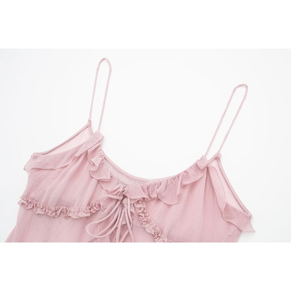 Moderigtig flæsevest og camisole, fransk sexet semi-transparent lagdelt dekorativ top, pink, M Pink M