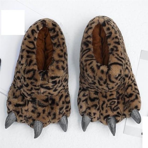 Leopard Print Mænds Søde Plys Pote Hjemmesko