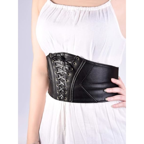 Cinch Waist Corset Belt med tryckknapp, Svart,