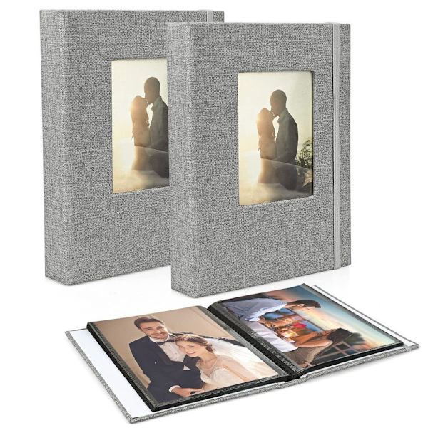 Indsæt fotoalbum med 52 fotos, fotoalbum 2 pakker med små mini fotoalbum i linned
