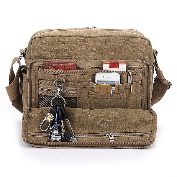Herre multifunksjonell lerretsveske av høy kvalitet, casual reiseveske, Bolsa Masculina, herre skulder-/messenger-veske (khaki)