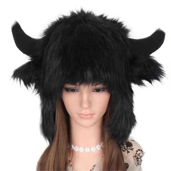 Jouluporo Hirvensarvi Hat Faux Fur Pehmeä Pörröinen Lämmitin Talvi Korvaläpät Päähine Hattu Venäläinen Trapper Tuulenpitävä Ulkoiluhuivi Hatut (musta)