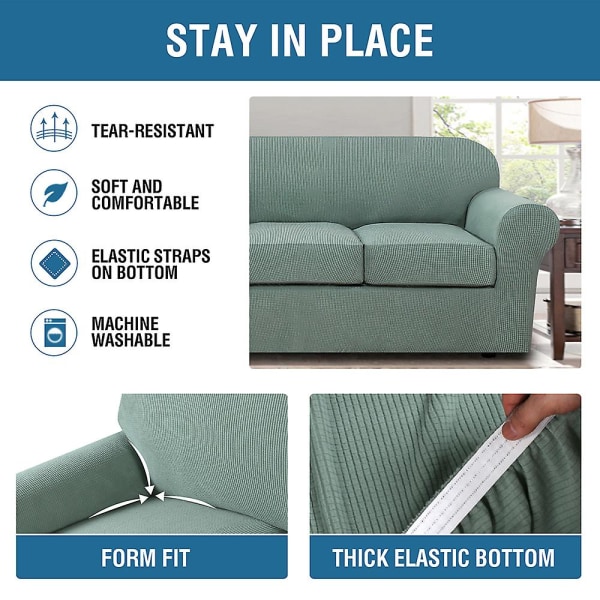 Sofa setetrekk i erstatningsstoff, elastisk beskyttende putetrekk, sofatrekk (2 seter mørkegrå)