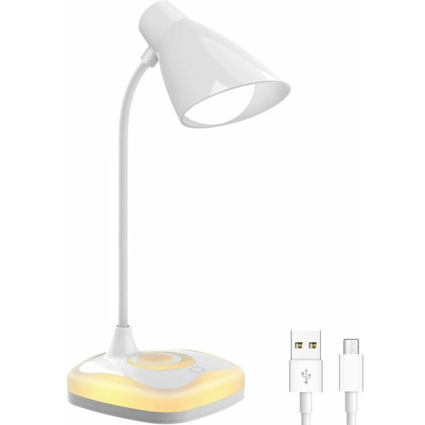 Skrivbordslampa, USB uppladdningsbara skrivbordslampor Flexibel hals, 3 ljusstyrkor