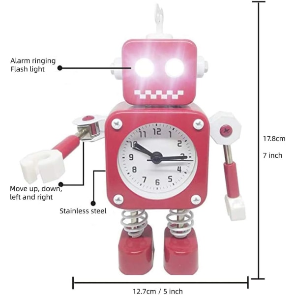 Robotväckarklocka, icke-tickande väckarklocka med blinkande ögon och