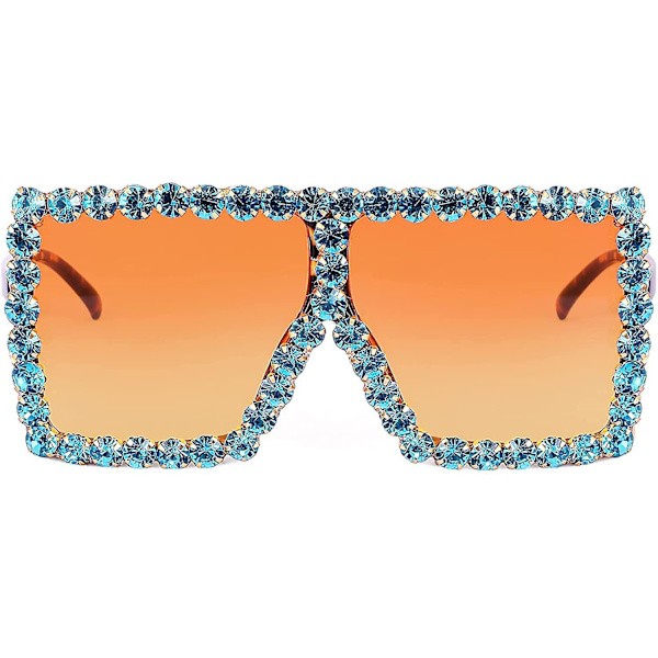 Ylisuuret kimaltelevat kristalliset aurinkolasit Disco Diamond Flat Top Fashion Square Large Shades