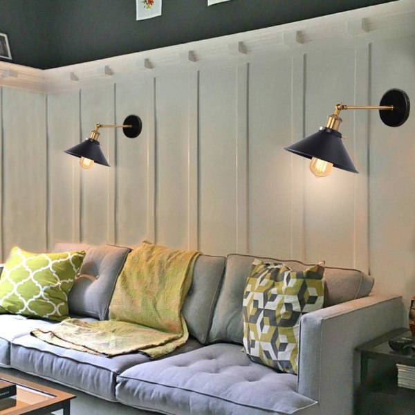 Sett med 2 industrielle vegglamper Edison-stil taklampe i metall R
