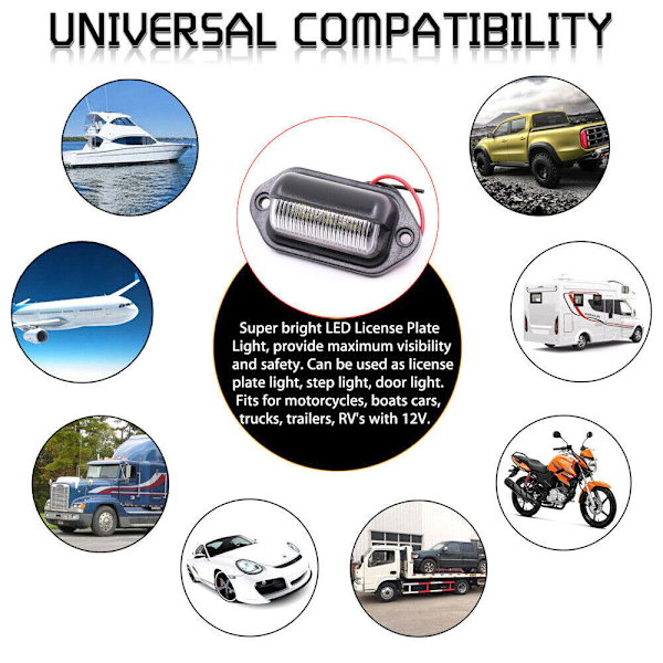 2 stk. Universal Rød Hvid 12V 24V Nummerpladelys Lampe Båd T