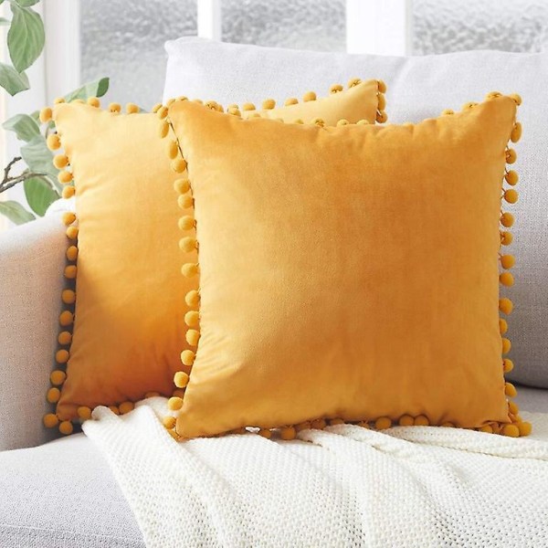 2pcs Velvet Throw Pillow Covers Pompom Decorative Pillowcases Soft Cushion Covers