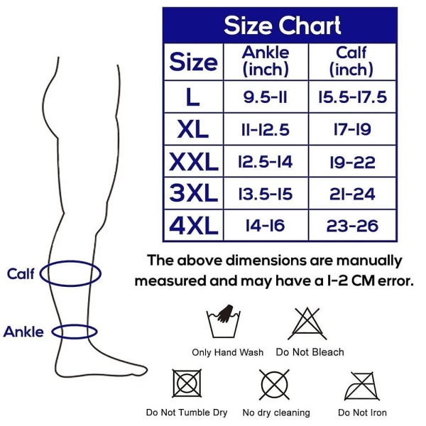 Plus Size kompresjonsstrømper bred legg, 20-30 Mmhg graderte kompresjonsstrømper for menn og kvinner pustende flystrømper（2XL）