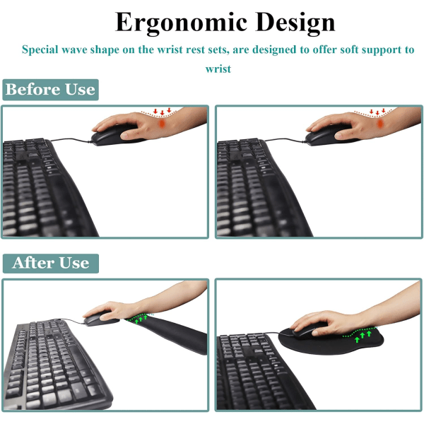 Ergonomisk musematte og håndleddsstøtte for tastatur, minneskum håndleddsstøtte