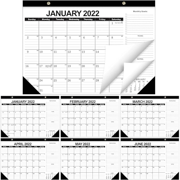 2022 Kalender Engelsk Version Klassisk Svart Väggkalender 18 Månader