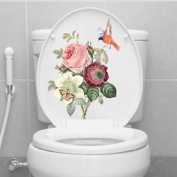 Vakre blomster bad toalett klistremerke, 35x40cm